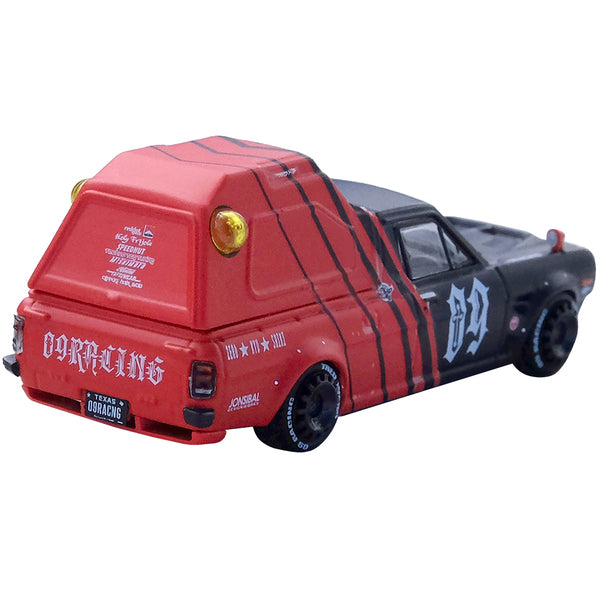 Nissan Sunny "Hakotora" Pickup Truck RHD (Right Hand Drive) #09 with Camper Shell Red and Black "09 Racing #Decepcionez" with Keychain Gift 1/64 Diecast Model Car by Inno Models