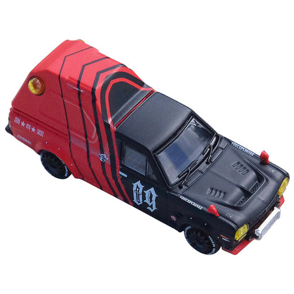 Nissan Sunny "Hakotora" Pickup Truck RHD (Right Hand Drive) #09 with Camper Shell Red and Black "09 Racing #Decepcionez" with Keychain Gift 1/64 Diecast Model Car by Inno Models