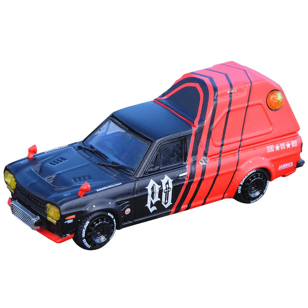 Nissan Sunny "Hakotora" Pickup Truck RHD (Right Hand Drive) #09 with Camper Shell Red and Black "09 Racing #Decepcionez" with Keychain Gift 1/64 Diecast Model Car by Inno Models