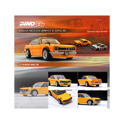 Nissan Skyline 2000 GT-R (KPGC10) RHD (Right Hand Drive) Orange "Malaysia Diecast Expo Event Edition" (2023) 1/64 Diecast Model Car by Inno Models