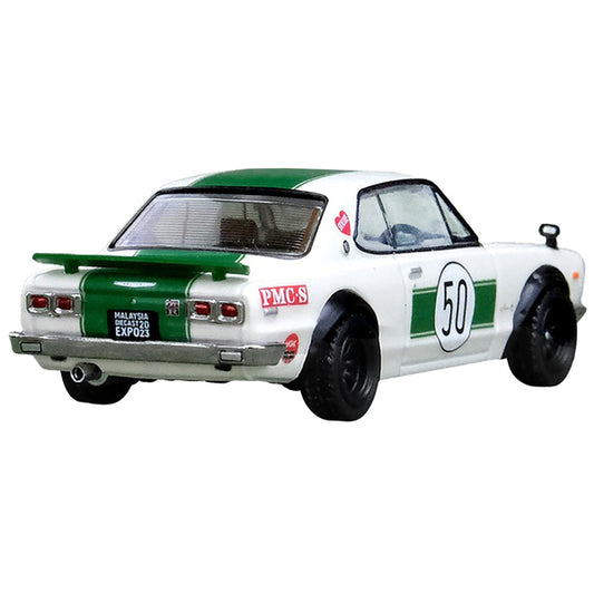 Nissan Skyline 2000 GT-R (KPGC10) #50 RHD (Right Hand Drive) White with Green Stripes "Malaysia Diecast Expo Event Edition" (2023) 1/64 Diecast Model Car by Inno Models