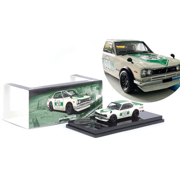 Nissan Skyline 2000 GT-R (KPGC10) #50 RHD (Right Hand Drive) White with Green Stripes "Malaysia Diecast Expo Event Edition" (2023) 1/64 Diecast Model Car by Inno Models