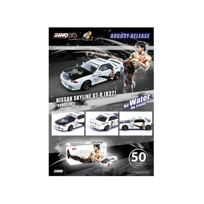 Nissan Skyline GT-R (R32) RHD (Right Hand Drive) White with Black Hood "Bruce Lee Legacy 50 Year Anniversary" 1/64 Diecast Model Car by Inno Models