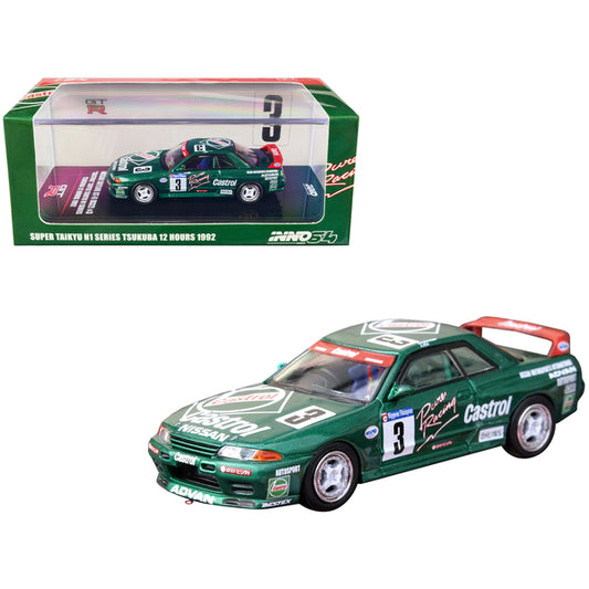 Nissan Skyline GT-R (R32) RHD (Right Hand Drive) #3 Hideo Fukuyama - Akira Iida "Castrol" "Super Taikyu N1 Series" Tsukuba 12 Hours (1992) 1/64 Diecast Model Car by Inno Models