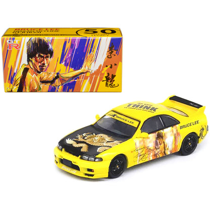 Nissan Skyline GT-R (R33) RHD (Right Hand Drive) Yellow with Black Hood "Bruce Lee Legacy 50 Year Anniversary" 1/64 Diecast Model Car by Inno Models