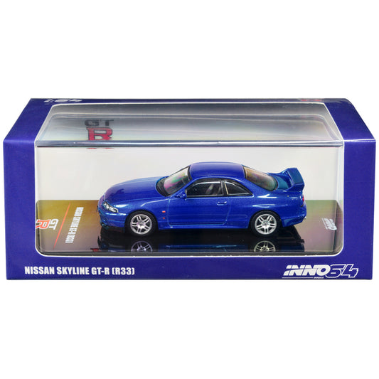 Nissan Skyline GT-R (R33) RHD (Right Hand Drive) Bayside Blue Metallic 1/64 Diecast Model Car by Inno Models