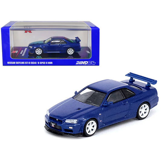 Nissan Skyline GT-R (R34) V-Spec II NUR RHD (Right Hand Drive) Bayside Blue Metallic 1/64 Diecast Model Car by Inno Models