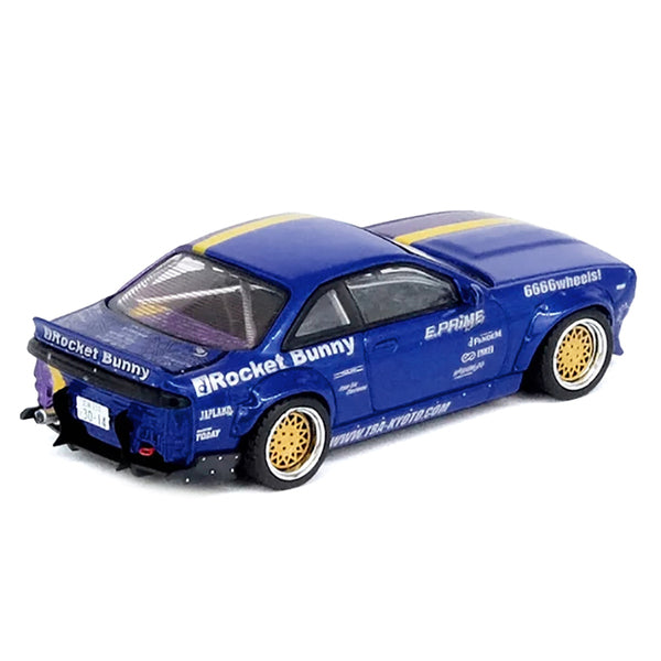 Nissan Silvia (S14) RHD (Right Hand Drive) Blue and Purple Metallic with Yellow Stripe "Tomonori Idekawa's Rocket Bunny Boss" 1/64 Diecast Model Car by Inno Models