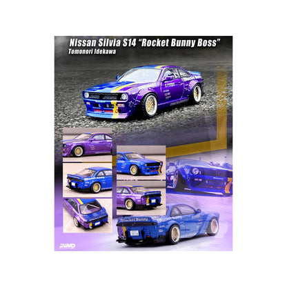 Nissan Silvia (S14) RHD (Right Hand Drive) Blue and Purple Metallic with Yellow Stripe "Tomonori Idekawa's Rocket Bunny Boss" 1/64 Diecast Model Car by Inno Models