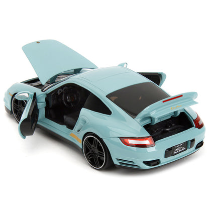 Porsche 911 Turbo (997) Light Blue with Yellow Stripes "Pink Slips" Series 1/24 Diecast Model Car by Jada