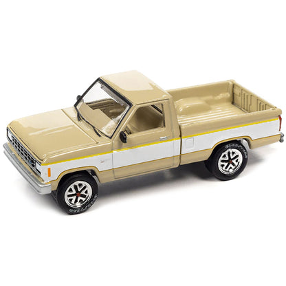 1983 Ford Ranger XLS Pickup Truck Light Desert Tan and White with Open Flatbed Trailer Limited Edition to 7264 pieces Worldwide "Tow & Go" Series 1/64 Diecast Model Car by Johnny Lightning