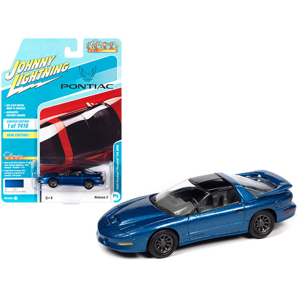 1996 Pontiac Firebird Trans Am T/A WS6 Medium Cloisonne Blue Metallic with Black Top "Classic Gold Collection" Limited Edition to 7418 pieces Worldwide 1/64 Diecast Model Car by Johnny Lightning