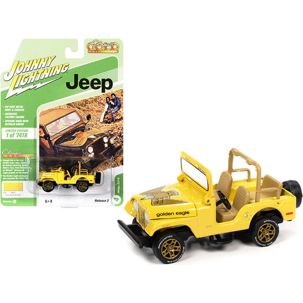 Jeep CJ-5 Sunshine Yellow with Golden Eagle Graphics "Classic Gold Collection" Limited Edition to 7418 pieces Worldwide 1/64 Diecast Model Car by Johnny Lightning