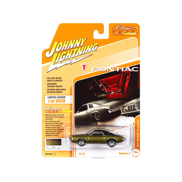 1973 Pontiac Grand Am Golden Olive Green Metallic with Black Vinyl Top "Classic Gold Collection" Series Limited Edition to 9478 pieces Worldwide 1/64 Diecast Model Car by Johnny Lightning