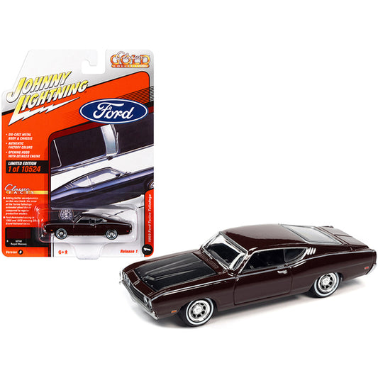 1969 Ford Torino Talladega Royal Maroon with Matt Black Hood "Classic Gold Collection" Series Limited Edition to 10524 pieces Worldwide 1/64 Diecast Model Car by Johnny Lightning