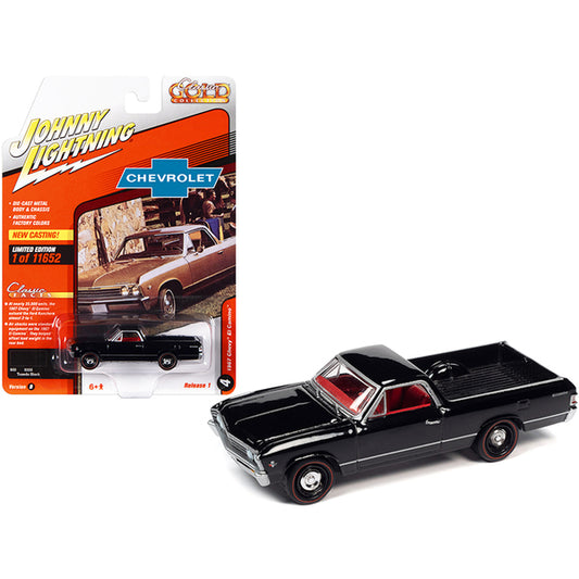 1967 Chevrolet El Camino Tuxedo Black with Red Interior "Classic Gold Collection" Series Limited Edition to 11652 pieces Worldwide 1/64 Diecast Model Car by Johnny Lightning