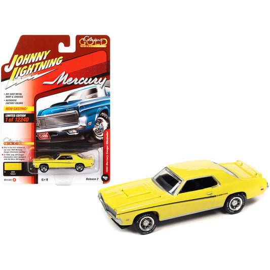 1969 Mercury Cougar Eliminator Yellow with Black Stripes "Classic Gold Collection" Series Limited Edition to 12240 pieces Worldwide 1/64 Diecast Model Car by Johnny Lightning