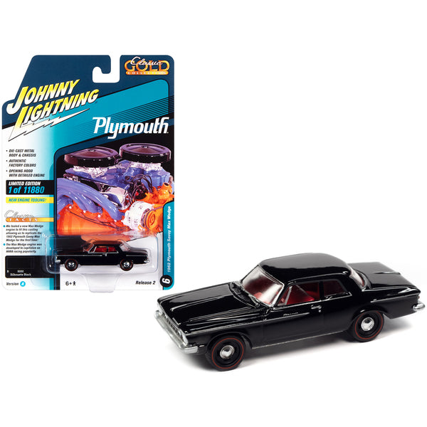 1962 Plymouth Savoy Max Wedge Silhouette Black with Red Interior "Classic Gold Collection" Series Limited Edition to 11880 pieces Worldwide 1/64 Diecast Model Car by Johnny Lightning