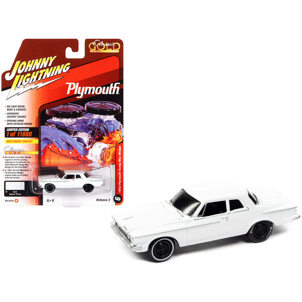 1962 Plymouth Savoy Max Wedge Alpine White "Classic Gold Collection" Series Limited Edition to 11880 pieces Worldwide 1/64 Diecast Model Car by Johnny Lightning