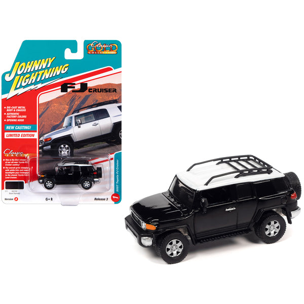 2007 Toyota FJ Cruiser Black Diamond with White Top and Roofrack "Classic Gold Collection" Series Limited Edition 1/64 Diecast Model Car by Johnny Lightning