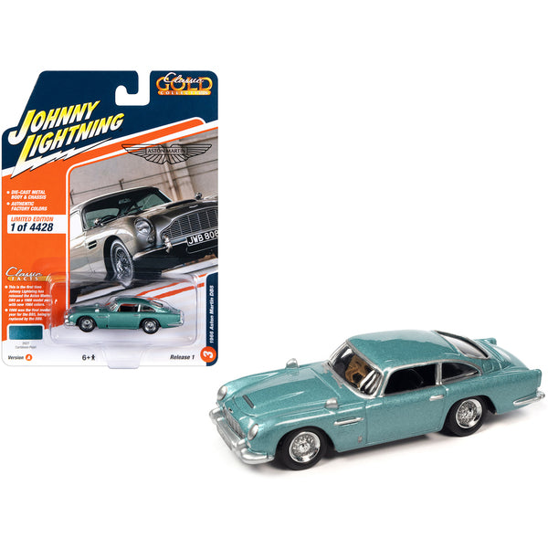 1966 Aston Martin DB5 RHD (Right Hand Drive) Caribbean Pearl Blue Metallic "Classic Gold Collection" 2023 Release 1 Limited Edition to 4428 pieces Worldwide 1/64 Diecast Model Car by Johnny Lightning