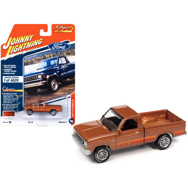 1985 Ford Ranger XL Pickup Truck Bright Copper Metallic with Stripes "Classic Gold Collection" 2023 Release 1 Limited Edition to 4620 pieces Worldwide 1/64 Diecast Model Car by Johnny Lightning