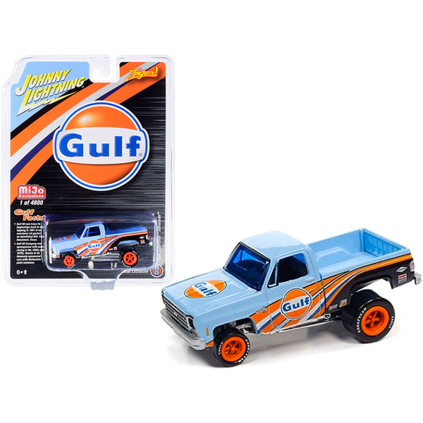 1980 Chevrolet Silverado Pickup Truck "Gulf Oil" Light Blue with Stripes "Zingers!" Series Limited Edition to 4800 pieces Worldwide 1/64 Diecast Model Car by Johnny Lightning