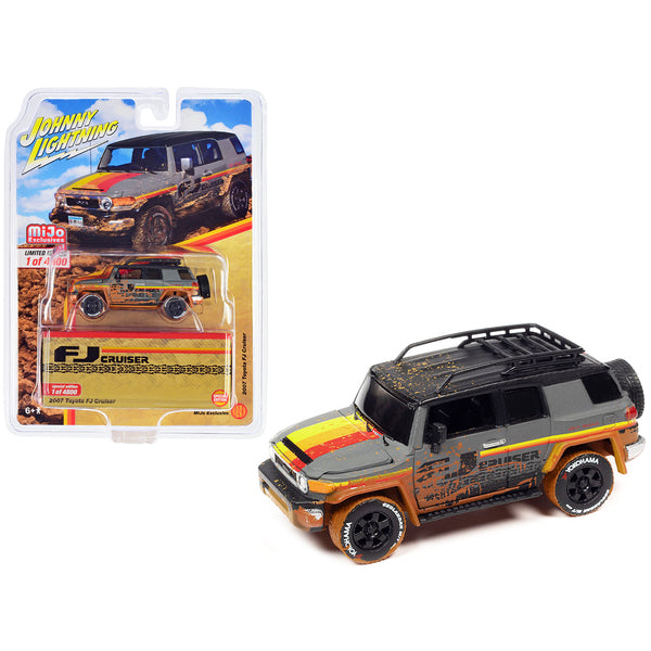 2007 Toyota FJ Cruiser Gray with Stripes (Muddy Version) with Roofrack Limited Edition to 4800 pieces Worldwide 1/64 Diecast Model Car by Johnny Lightning