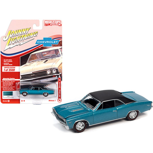 1967 Chevrolet Chevelle SS Emerald Turquoise Metallic with Flat Black Top Limited Edition to 3508 pieces Worldwide "Muscle Cars USA" Series 1/64 Diecast Model Car by Johnny Lightning