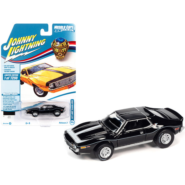 1971 AMC Javelin AMX Black with White Stripes "Class of 1971" Limited Edition to 7298 pieces Worldwide "Muscle Cars USA" Series 1/64 Diecast Model Car by Johnny Lightning