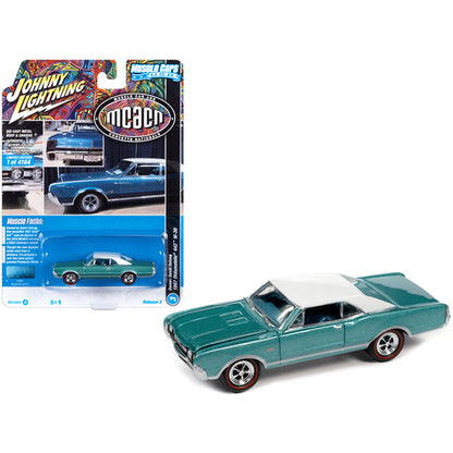 1967 Oldsmobile 442 W-30 Aquamarine Metallic with White Top "MCACN (Muscle Car and Corvette Nationals)" Limited Edition to 4164 pieces Worldwide "Muscle Cars USA" Series 1/64 Diecast Model Car by Johnny Lightning