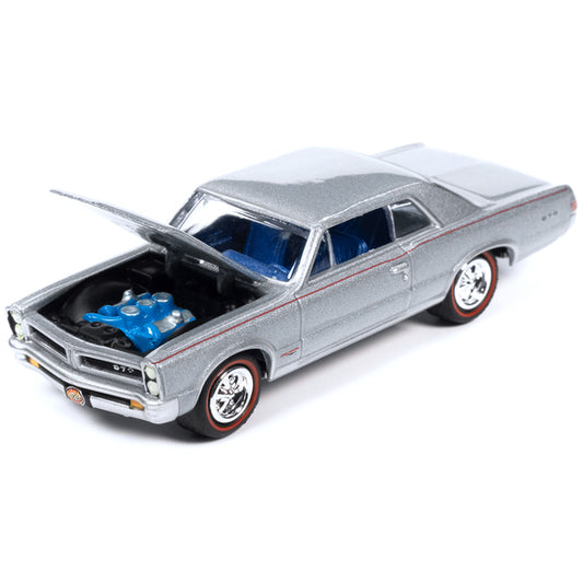 1965 Pontiac GTO Bluemist Slate Metallic with Red Stripes and Blue Interior "MCACN (Muscle Car and Corvette Nationals)" Limited Edition to 4140 pieces Worldwide "Muscle Cars USA" Series 1/64 Diecast Model Car by Johnny Lightning