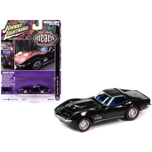 1969 Chevrolet Corvette 427 Tuxedo Black with Blue Interior "MCACN (Muscle Car and Corvette Nationals)" Limited Edition to 4212 pieces Worldwide "Muscle Cars USA" Series 1/64 Diecast Model Car by Johnny Lightning