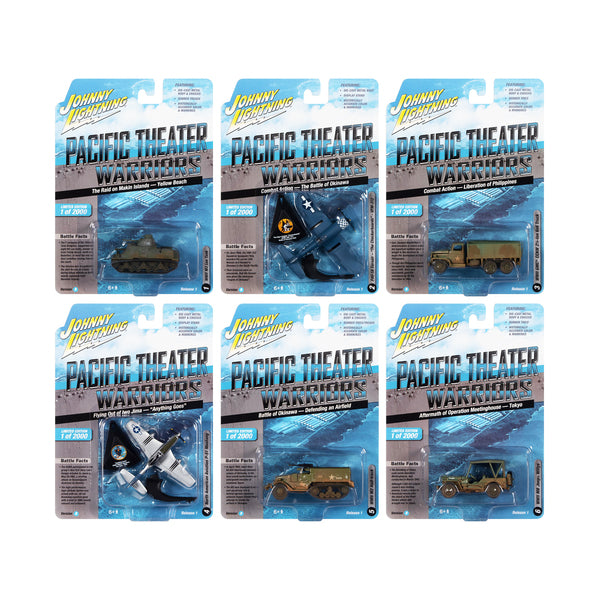 "Pacific Theater Warriors" Military 2022 Set B of 6 pieces Release 1 1/64 -1/144 Diecast Model Cars by Johnny Lightning