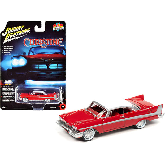 1958 Plymouth Fury Red with White Top (Daytime Version) "Christine" (1983) Movie "Pop Culture" Series 1/64 Diecast Model Car by Johnny Lightning