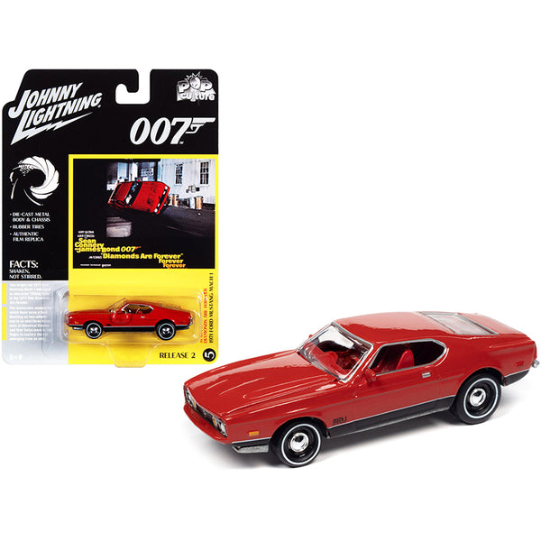 1971 Ford Mustang Mach 1 Bright Red with Black Bottom (James Bond 007) "Diamonds Are Forever" (1971) Movie "Pop Culture" Series 1/64 Diecast Model Car by Johnny Lightning