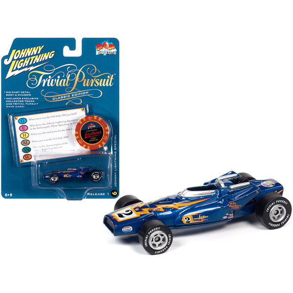 Johnny Lightning Special Blue Metallic with Poker Chip (Collector Token) and Game Card "Trivial Pursuit" "Pop Culture" Series 1/64 Diecast Model Car by Johnny Lightning