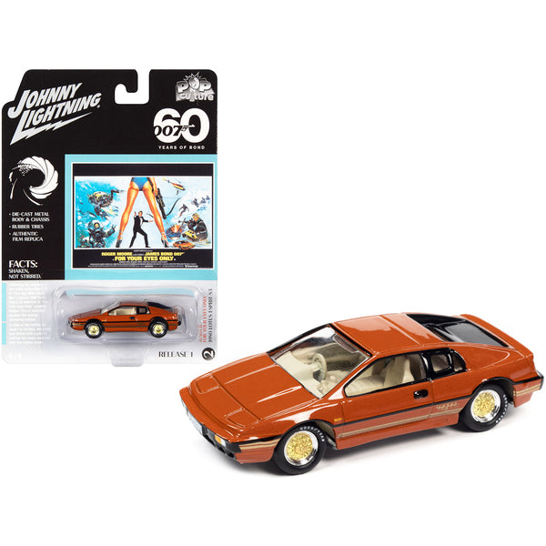 1980 Lotus Turbo Esprit S3 Orange Metallic with Stripes James Bond 007 "For Your Eyes Only" (1981) Movie "Pop Culture" 2022 Release 1 1/64 Diecast Model Car by Johnny Lightning