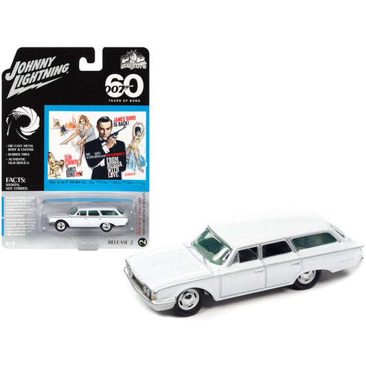 1960 Ford Ranch Wagon White 007 James Bond "From Russia With Love" (1963) Movie "Pop Culture" 2022 Release 2 1/64 Diecast Model Car by Johnny Lightning