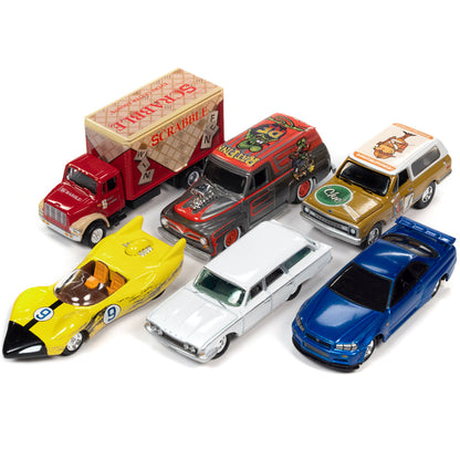 Pop Culture 2022 Set of 6 Cars Release 2 1/64 Diecast Model Cars by Johnny Lightning