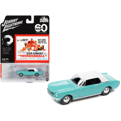 1965 Ford Mustang Light Blue with White Top James Bond 007 "Thunderball" (1965) Movie "Pop Culture" 2022 Release 3 1/64 Diecast Model Car by Johnny Lightning