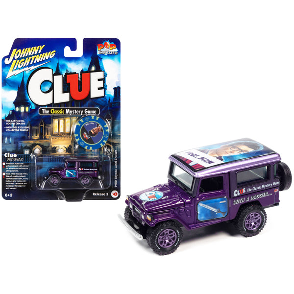 1980 Toyota Land Cruiser Purple Metallic "Modern Clue Professor Plum" with Poker Chip Collector's Token "Pop Culture" 2022 Release 3 1/64 Diecast Model Car by Johnny Lightning