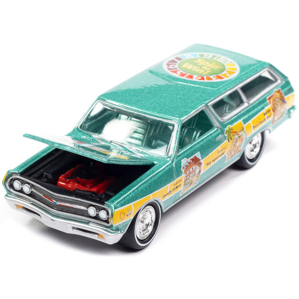 1965 Chevrolet 2-Door Station Wagon Turquoise Metallic "The Game of Life" "Pop Culture" 2022 Release 4 1/64 Diecast Model Car by Johnny Lightning