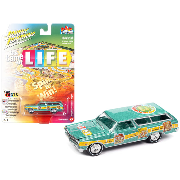 1965 Chevrolet 2-Door Station Wagon Turquoise Metallic "The Game of Life" "Pop Culture" 2022 Release 4 1/64 Diecast Model Car by Johnny Lightning