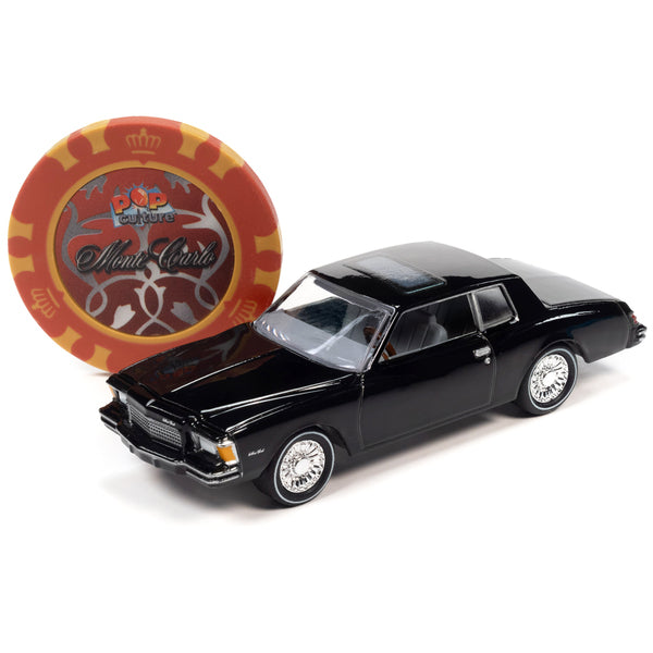 1979 Chevrolet Monte Carlo Black with Poker Chip and Game Card "Trivial Pursuit" "Pop Culture" 2023 Release 2 1/64 Diecast Model Car by Johnny Lightning