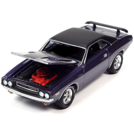 1970 Dodge Challenger R/T Plum Crazy Purple Metallic with Black Top and Hood "USPS (United States Postal Service)" "Pop Culture" 2023 Release 2 1/64 Diecast Model Car by Johnny Lightning