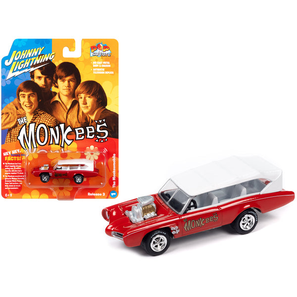 Monkeemobile Red and White "The Monkees" (1966-1968) TV Series "Pop Culture" 2023 Release 3 1/64 Diecast Model Car by Johnny Lightning