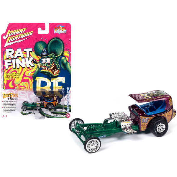 Custom Dragster Purple and Green "Rat Fink" "Pop Culture" 2023 Release 3 1/64 Diecast Model Car by Johnny Lightning