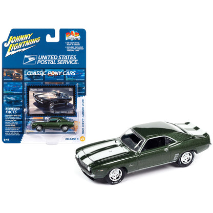 1969 Chevrolet Camaro Z/28 Green Metallic with White Stripes "United States Postal Service" "Pop Culture" 2023 Release 3  1/64 Diecast Model Car by Johnny Lightning