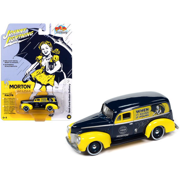 1940 Ford Sedan Delivery Dark Blue and Yellow "Morton Salt" "Pop Culture" 2023 Release 3 1/64 Diecast Model Car by Johnny Lightning